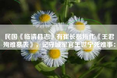 民国《临清县志》有崔长楷所作《王君殉难墓表》，记守城军官王世宁死难事：